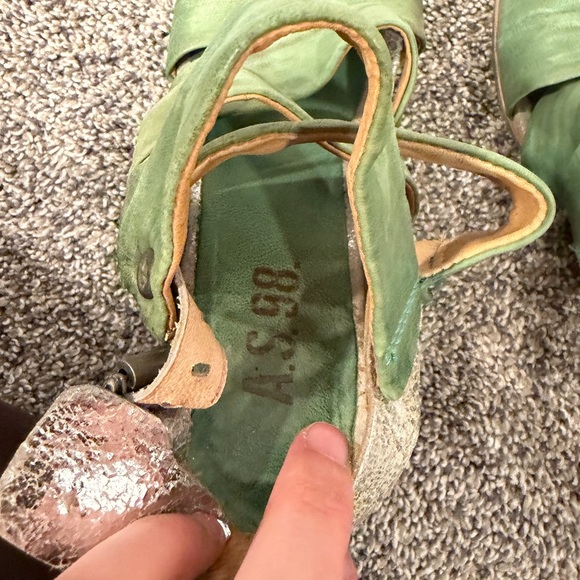 A.S 98 Green Wedge Sandals leather strappy size 37 - Picture 8 of 8